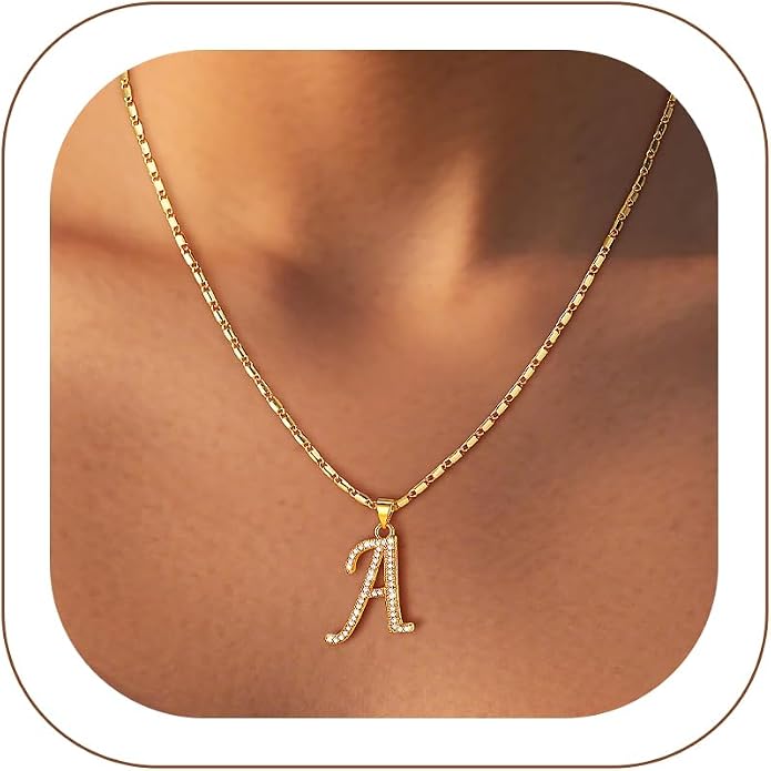 U7 Initial Necklace for Women, Gold/Platinum Plated CZ Crystal Letter A-Z Pendant Necklace, Shiny 20 Inch Name Chain Dainty Personalized Jewelry for Men Mom Wife Friend