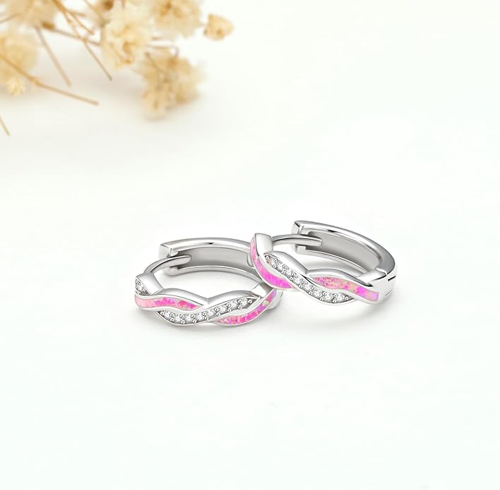 Midir&Etain Opal Hoop Earrings 925 Sterling Silver Huggie Earrings Hypoallergenic Cartilage Hoops Opal Jewelry Gifts for Women