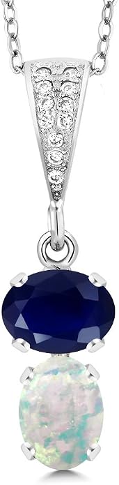 Gem Stone King 2-Stone Gemstone Birthstone Pendant Necklace for Women in 925 Sterling Silver | Oval 8x6MM | 18 Inch Silver Chain | Fine Jewelry for Her Mom Wife