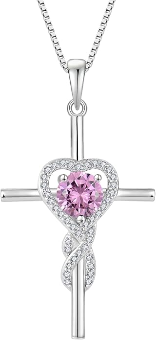 Cross Necklace for Women 925 Sterling Silver Infinity Birthstone Pendant Necklace Religious Christian Jewelry Gifts Wife Mom Her