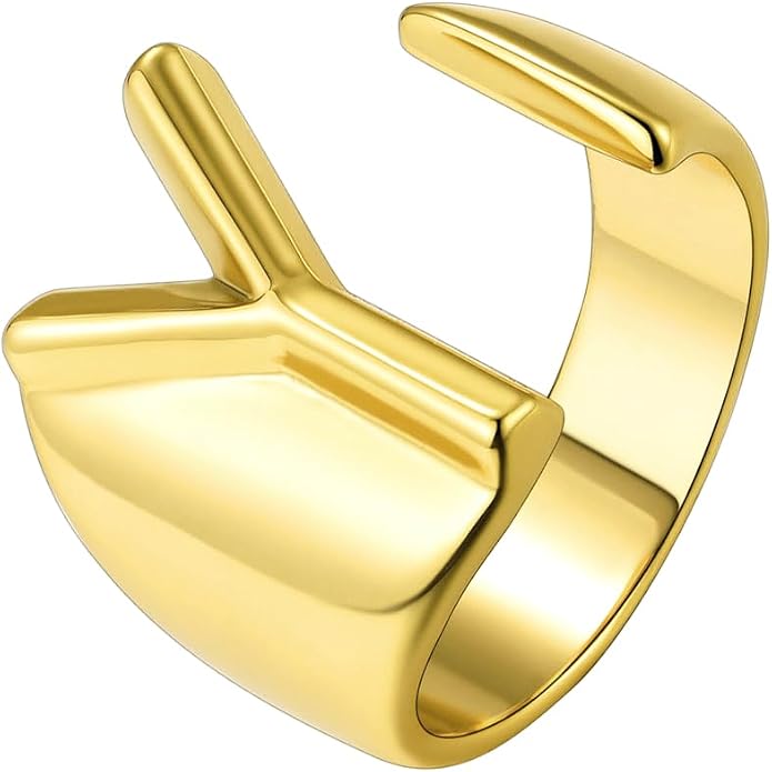 Suplight Nikel Free 18K Gold Plated Letter Rings, Fashion Monogram Jewelry Statement A-Z Wide Name Initial Alphabet Adjustable Open Ring for Women