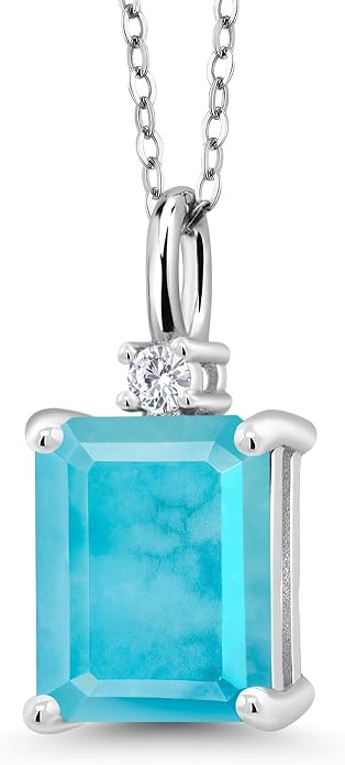 Gem Stone King 925 Sterling Silver Gemstone Birthstone Pendant Necklace for Women | Emerald Cut 10X8MM and Round 2MM | With 18 Inch Chain | Fine Jewelry for Her Mom Wife
