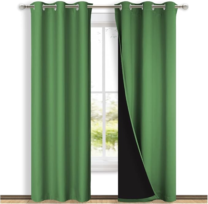 NICETOWN Blackout Curtains 84 inches Long, 2 Pieces, 42" Wide Each Panel, Forest Green, Full Light Blocking Drapes with Black Liner for Nursery, Thermal Insulated Draperies for Hall, Villa