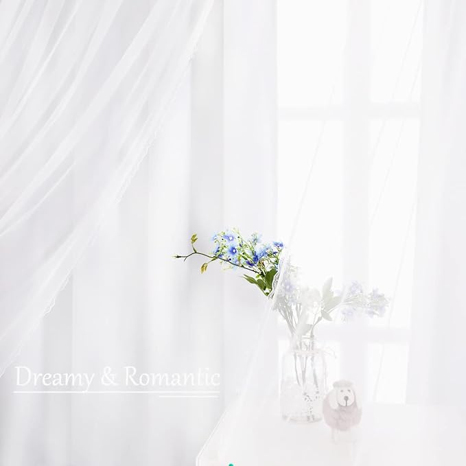 Winter White Curtains Set - Double Layers Voile Sheer Light Block Draperies with Tie-Backs for Bedroom Windows, 52 x 63 inches, Winter White, 2 Pieces