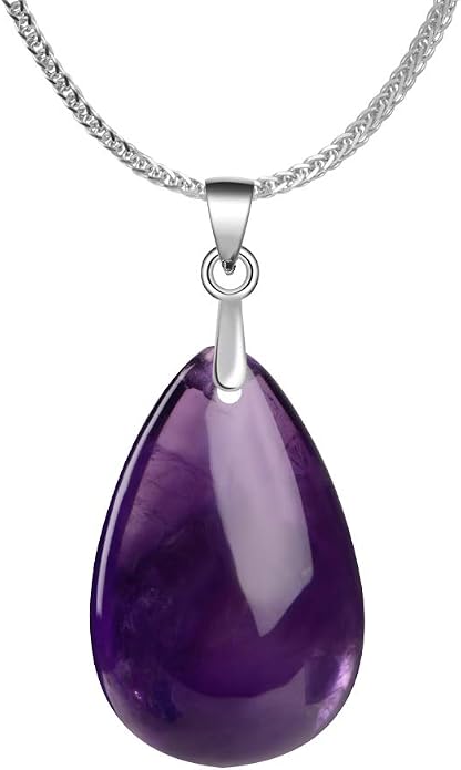 iSTONE 925 Sterling Silver Natural Crytral for Womens Pendant Necklace, Gemstone Birthstone with 17.8" Silver Chain Ladies