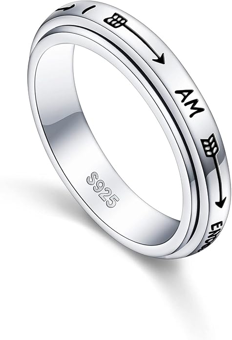 Alphm S925 Sterling Silver Spinner Fidget Anxiety Worry Relieving Boredom ADHD Autism Band Rings