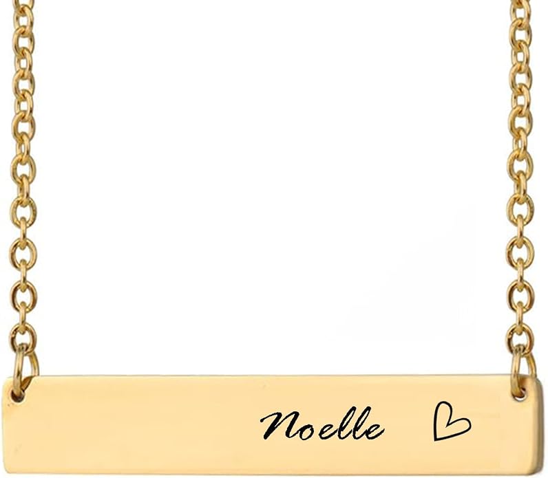 HUAN XUN Custom Bar Necklace Personalized Engraved Name Bar Necklace for Women Customized Stainless Steel Heart Pendant Bar Jewelry Gift for Her Mother Day Christmas