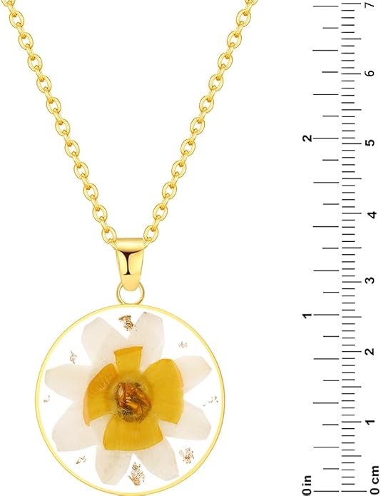 AUNTESIGN Forget-Me-Not and Queen Anne's Lace Pressed Wildflower Necklace | Birth Month Flowers Necklace | Gold/Silver Pressed Flower Jewelry | Mother's Day | Gift For Her