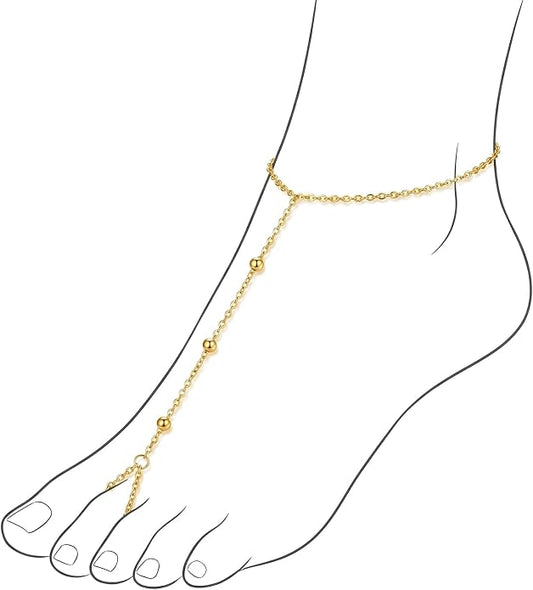 Dainty Anklet for Women Trendy Boho Waterproof Link Chain Gold Pearl CZ Stainless Steel Ankle Chain Adjustable Foot Minimalist Summer Jewelry Gift for Women