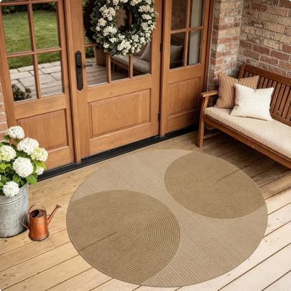 Easy Jute Rug for Pet Homes: 4x4 Outdoor Rug - Geometric Arch Pattern | Washable Design Cuts Your Cleaning Time by 75% and Maintain Shape and Texture after 50 Machine Wash Cycles