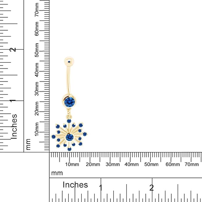 AFFY Snowflake Belly Button Ring for Women Simulated Birthstone, Round Cut Gemstone in 14K Gold Over 925 Sterling Silver, Navel Barbell Piercing Jewelry for Her