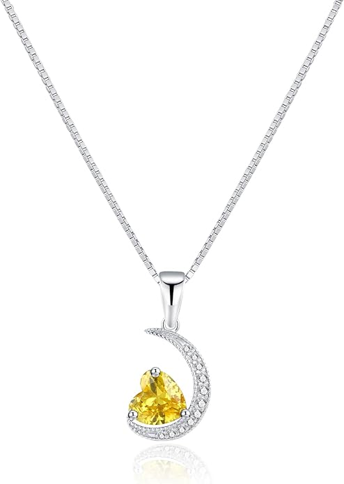 new spring White Gold Moon Pendant Sterling Silver Heart Shaped Moon Pendant Necklace for Women Jewelry Gifts for Mother's Day,Birthday and Anniversary Festivals