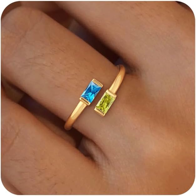 Honsny Gold Birthstone Rings for Women Non Tarnish 14K Gold Plated Adjustable Emerald Ring Cubic Zirconia Gemstone Promise Ring for Her Engagement Personalized Waterproof Jewelry Gifts for Birthday