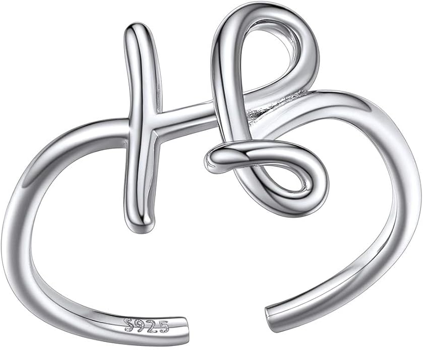 SILVERCUTE S925 Initial Rings, Adjustable Size 6-12 Statement Alphabet Letter A-Z Jewelry Personalized Twisted Initials Rings Sterling Silver Stacking Ring for Women