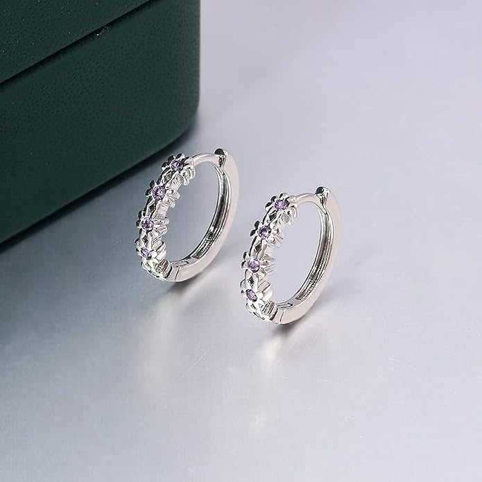 CiNily Small Hoop Earrings for Women Girls Flower Cubic Zirconia Huggie Earrings Hypoallergenic 14K Yellow Gold Plated Cartilage Earrings