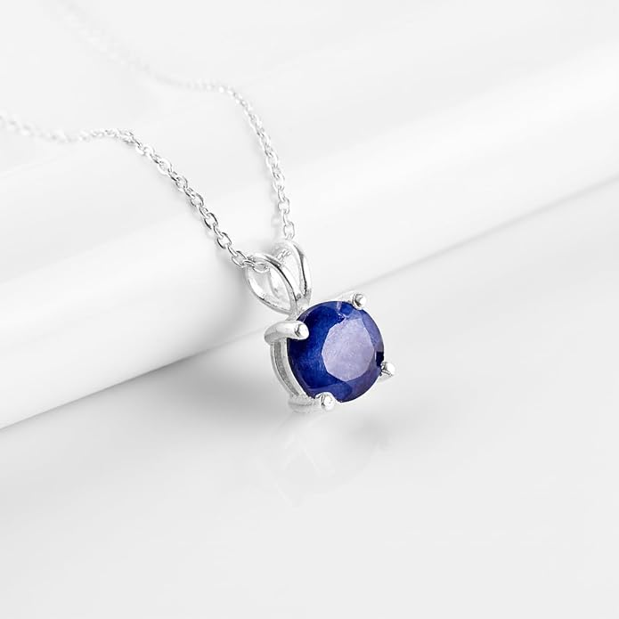 OdrillionGems Natural Gemstone Pendant Necklace, 925 Sterling Silver, Healing Crystal, Birthstone, Round Faceted, Handmade, Women Jewelry, Christmas Gift 16+2inch