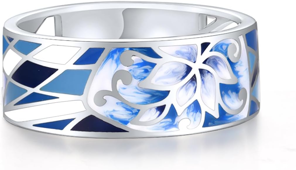 Santuzza 925 Sterling Silver Enamel Flower Pattern Ring for Women