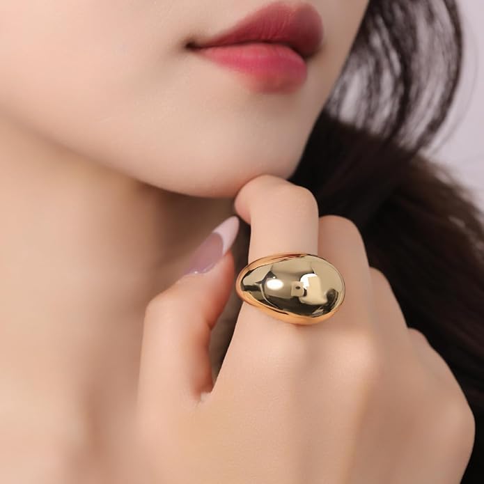 14K Gold Plated Chunky Domed Statement Ring for Women | Lightweight Trendy Rings | Thick Statement Jewelry
