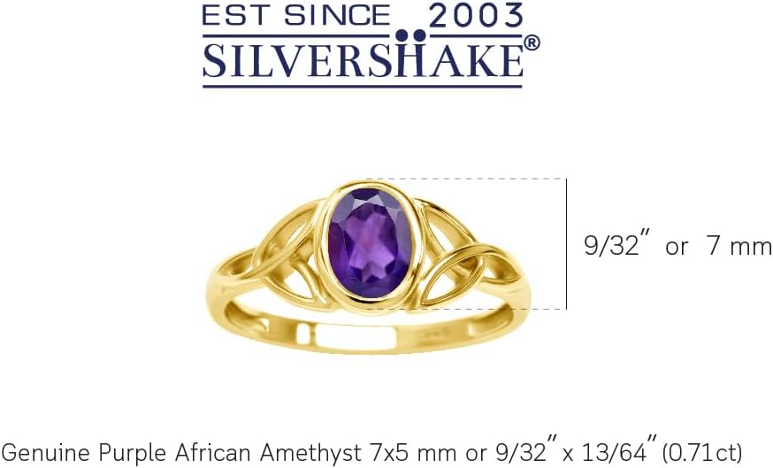 Silvershake 7x5MM Oval Shape Birthstone Gemstone White Gold Plated or 18K Yellow Gold Plated 925 Sterling Silver Triquetra Trinity Celtic Knot Solitaire Ring Jewelry for Women