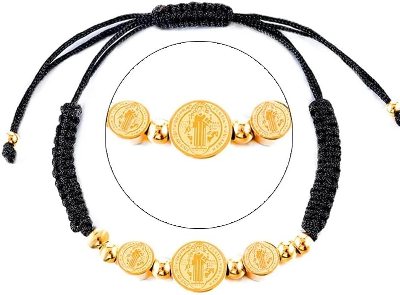 14K Gold Filled San Benito Bracelet For Women And Men, Saint Benedict Medal Bracelet Adjustable String Bracelets Religious, Pulseras De San Benito, Rosario De San Benito