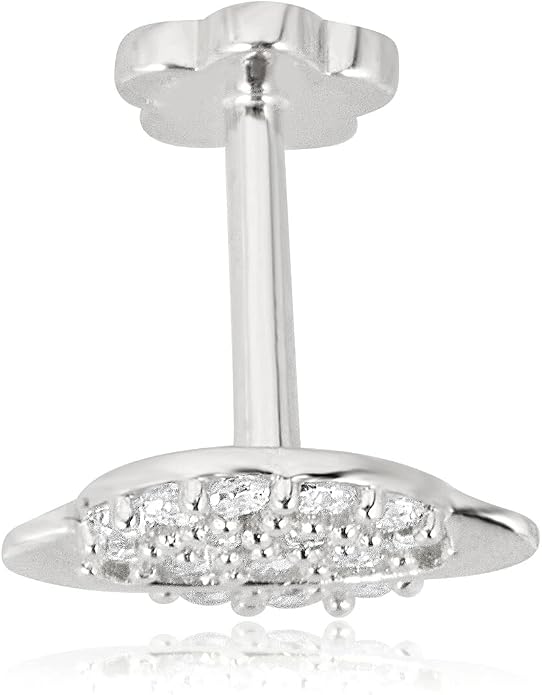 AVORA 14K Gold Simulated Diamond CZ Galaxy Saturn Cartilage Piercing Flat Back Earring Body Jewelry (18 Gauge)