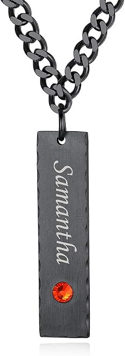 Custom4U Personalized Birthstone Bar Necklaces for Women, Custom Handmade Silver/Black/Gold Vertical Bar Pendants with 1-3 Names Engraved,Unique Memorial Necklace for Her