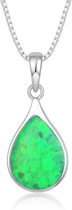 Teardrop Opal Necklace for Women - 925 Sterling Silver October Birthstone Pendant Necklace, Dainty Pear Shape Gemstone Jewelry Gif for Her, Adjustable Box Chain
