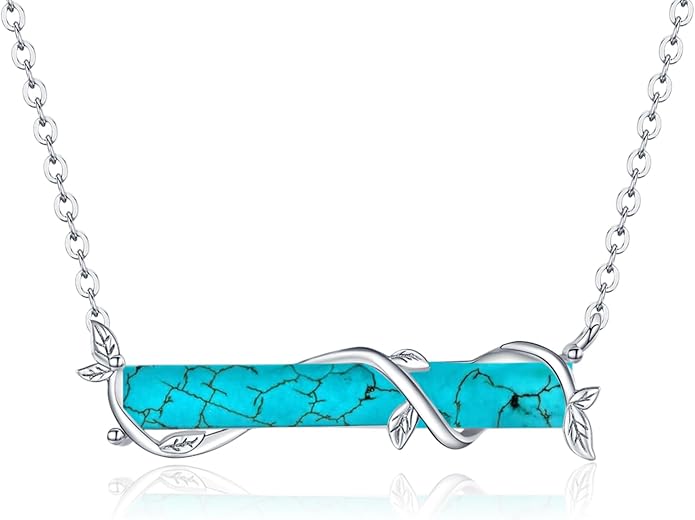 Bar Opal Leaf Necklace For Women S925 Sterling Silver White Opal Pendant with Leaf Charm Bar Pendant Jewelry Gift For Mom Daughter Wife