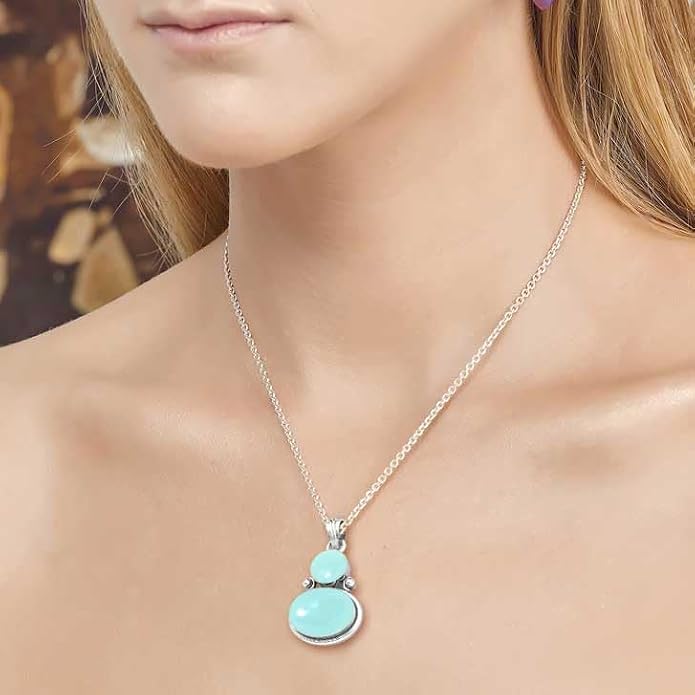 Handmade Genuine 925 Sterling Silver Pendant Necklace Natural Gemstone Crystal, Lapis, Onyx, Amber Oval Round Boho Jewelry For Women