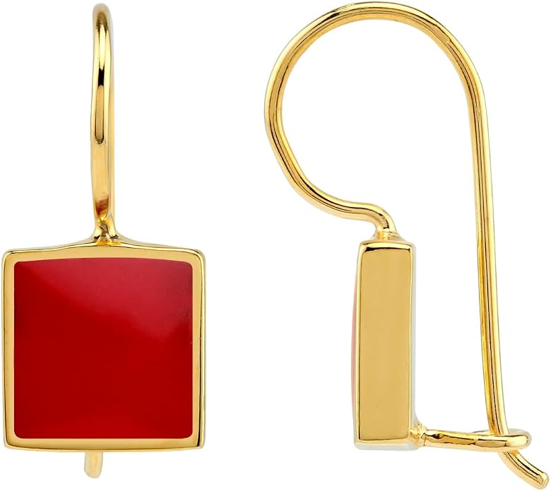 Silvershake 9MM Square Shape Stone Inlay White Gold Plated or 18K Gold Plated 925 Sterling Silver Basic Hook Closure Earrings Jewelry for Women