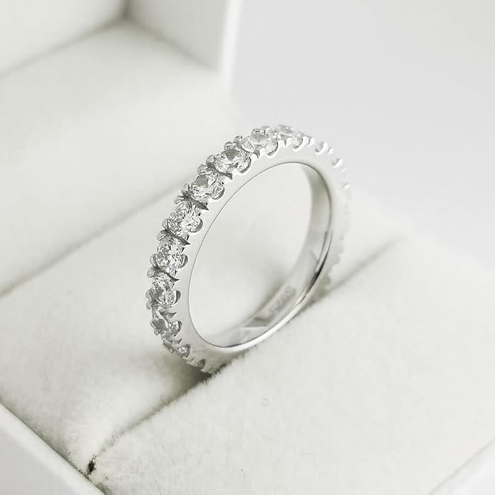 Bo.Dream 1.5mm/2.2mm/3mm Round Cubic Zirconia CZ Full/Half Eternity Rings Wedding Band Sterling Silver
