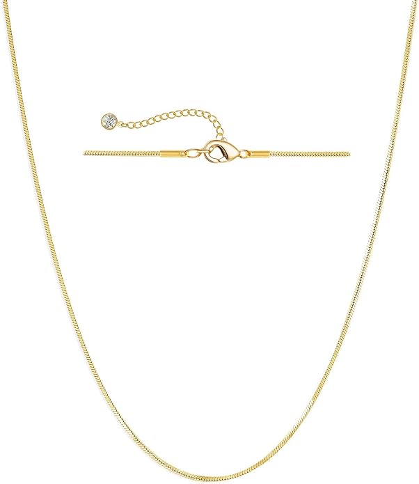 NECOCY 14K Gold Plated Necklaces for Women, Dainty Gold Herringbone Choker Necklace Thin Layered Snake Chain Jewelry for Gifts