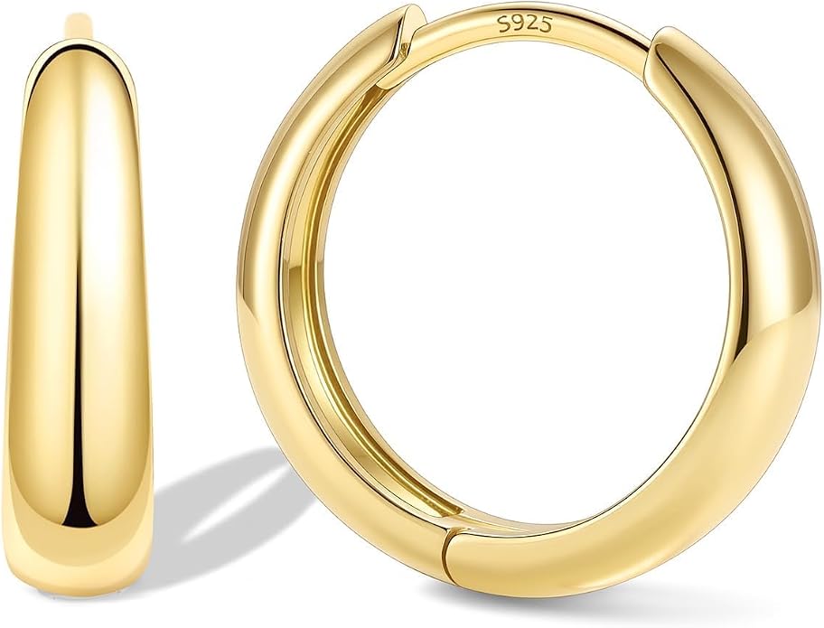 Bestyle Gold Huggies Earrings for Women Hypoallergenic 925 Sterling Silver Post Huggie Hoop Earrings Thick Lightweight Small Hoop Earrings 8/10/12/14mm