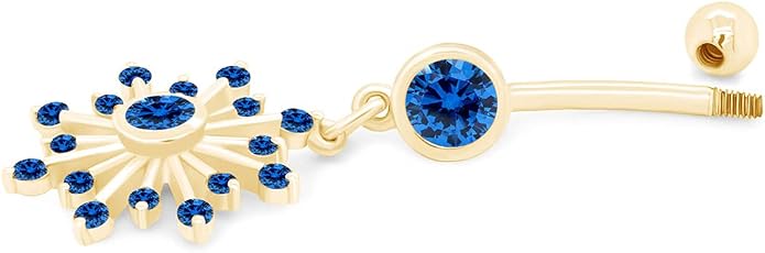 AFFY Snowflake Belly Button Ring for Women Simulated Birthstone, Round Cut Gemstone in 14K Gold Over 925 Sterling Silver, Navel Barbell Piercing Jewelry for Her