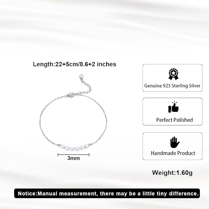 925 Sterling Silver Chain Anklets Bracelet For Women Adjustable Anklet Bracelet With Rhodium Plating For Long-Lasting Shine Silver Anklets For Women Jewelry Gift for Women