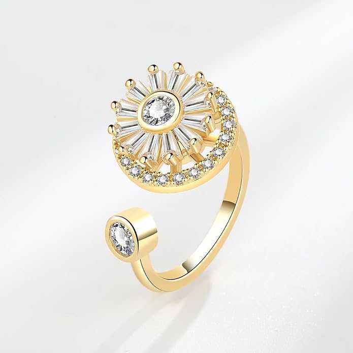 Fidget Ring Anxiety Spinner Ring Open Adjustable Sunflower Star Moon Windmill Butterfly Rings Daisy Stress Relieving Fidget Women Cubic Zirconia Anti Stress Mood Rotate Inspirations Jewelry