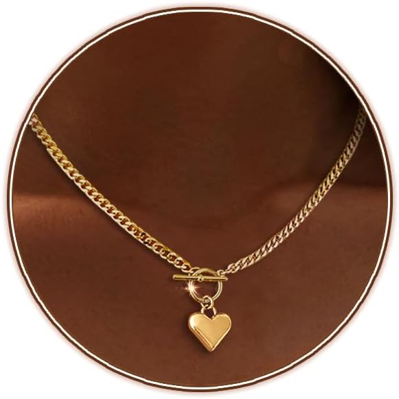 Zeffy Dainty Gold Heart Necklace for Women Trendy 14K Gold/Silver Plate Cute Heart Pendant Choker Necklaces Gold Love Heart Chain Necklace for Women Dainty Gold Jewelry Gifts for Women