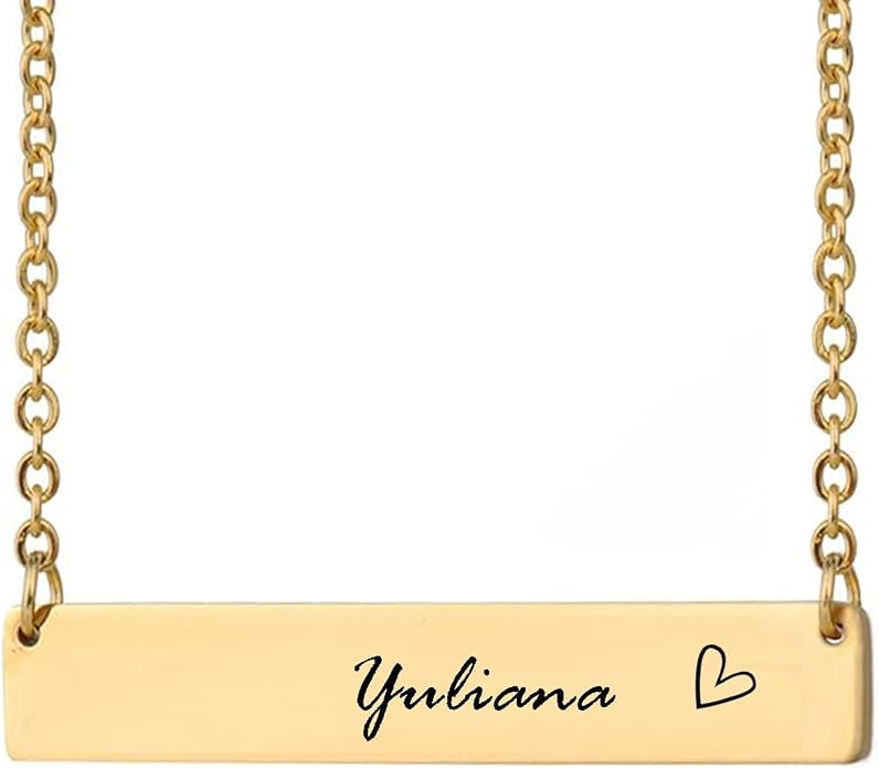 HUAN XUN Custom Bar Necklace Personalized Engraved Name Bar Necklace for Women Customized Stainless Steel Heart Pendant Bar Jewelry Gift for Her Mother Day Christmas