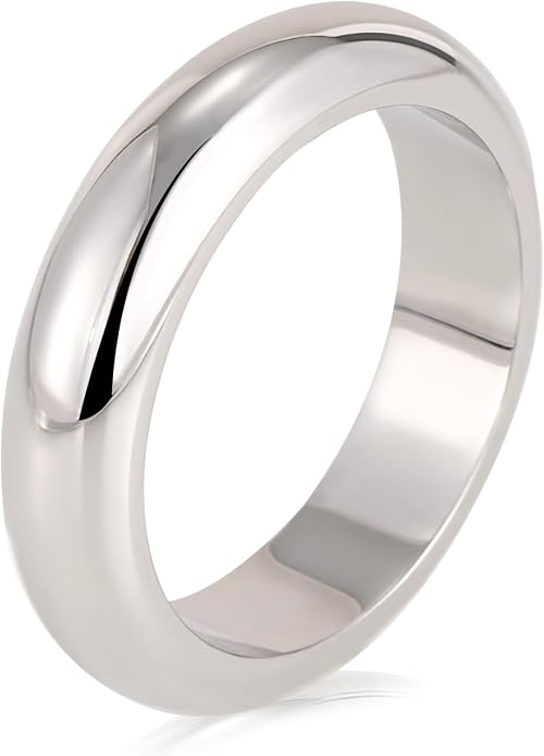 Unisex 5mm Chunky Dome Wedding Band Ring, Comfort Fit Stackable Signet Ring, Tarnish Resistant Hypoallergenic, 18K Gold Plated or Steel