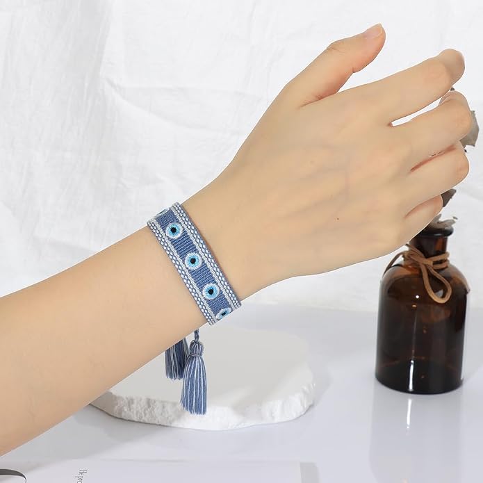 Evil Eye Woven Lover Friendship Bracelets Handmade Adjustable Tassel Friend Gift for Women An Elegant Talisman of Protection and Good Fortune