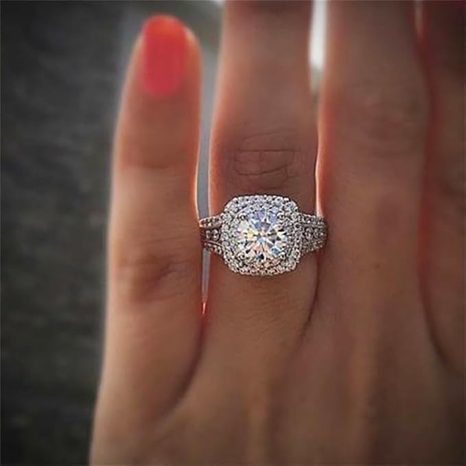 925 Sterling Silver Shiny Full Diamond Ring 18K Gold Cocktail Rings Round Cut Cubic Zirconia Promise Rings CZ Multi Row Diamond Ring Eternity Engagement Wedding Band Ring for Women Z.45 (US Code 10)