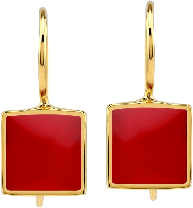 Silvershake 9MM Square Shape Stone Inlay White Gold Plated or 18K Gold Plated 925 Sterling Silver Basic Hook Closure Earrings Jewelry for Women