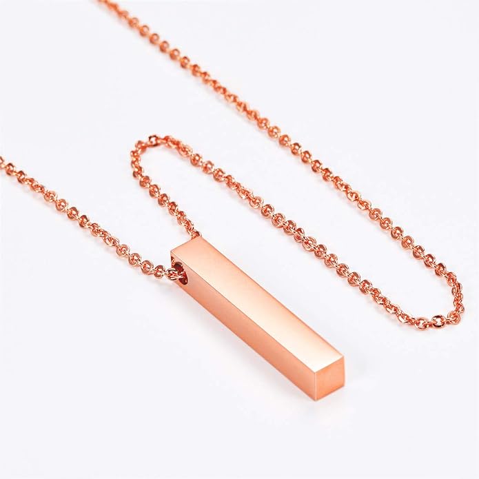 U7 Engravable Bar Necklace, Womens Choker Necklace Stainless Steel Custom Engrave Text Horizontal/Vertical Bar Pendant Necklaces for Men Women