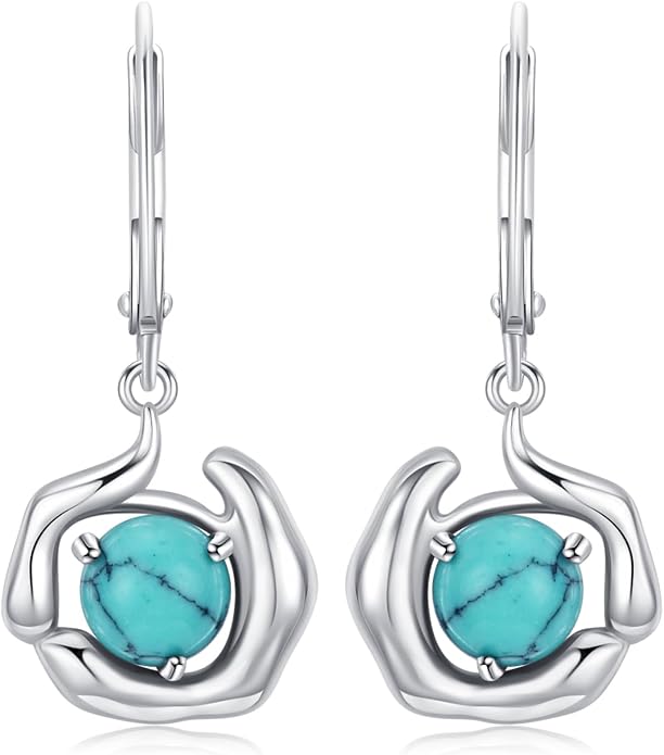 BDL Genuine Turquoise Jewelry for Women, Sterling Silver Earrings and Necklaces for Women, Leverback Dangle Drop Earrings Jewelry