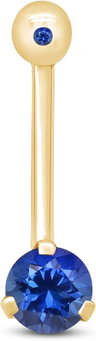 AFFY Internally Threaded Belly Button Navel Ring for Women, Three-Prong Round Simulated Birthstone in 14K Gold Over 925 Sterling Silver, Body Piercing Jewelry Gift