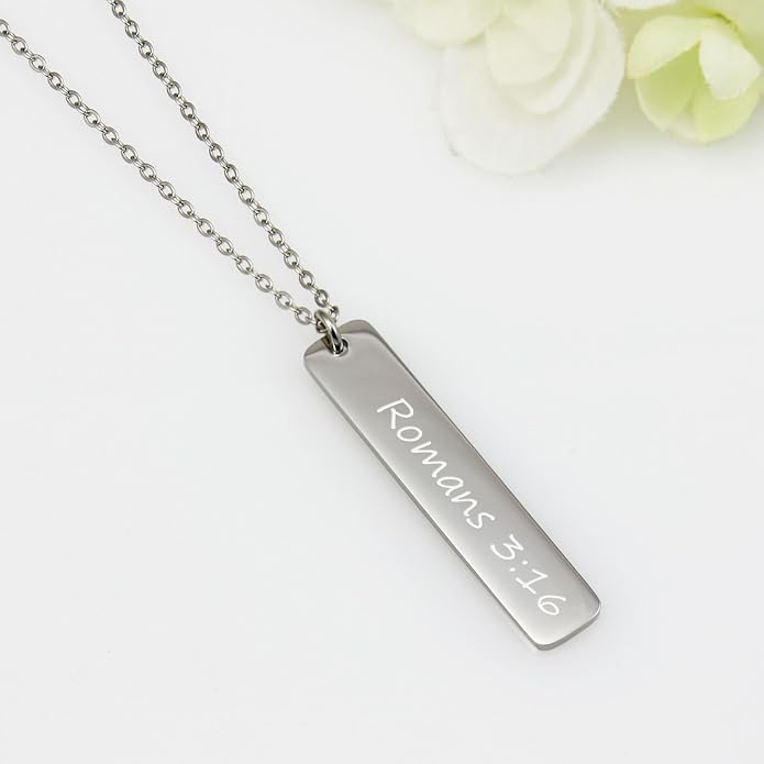 Personalized Engraved Coordinate Vertical Bar Stainless Steel Necklace Engraved Message Baby Name Pendant Keepsake Necklace Memorial Mother Gift