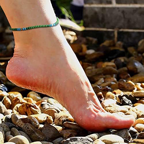 XIJIN 8Pcs Handmade Beaded Anklets for Women Boho Colorful Beads Ankle Bracelets Adjustable Foot Anklet Set
