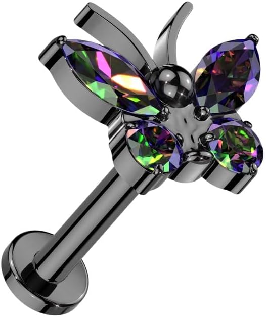 Pierced Owl 16GA ASTM F-136 Implant Grade Titanium Internally Threaded CZ Crystal Butterfly Flat Back Stud