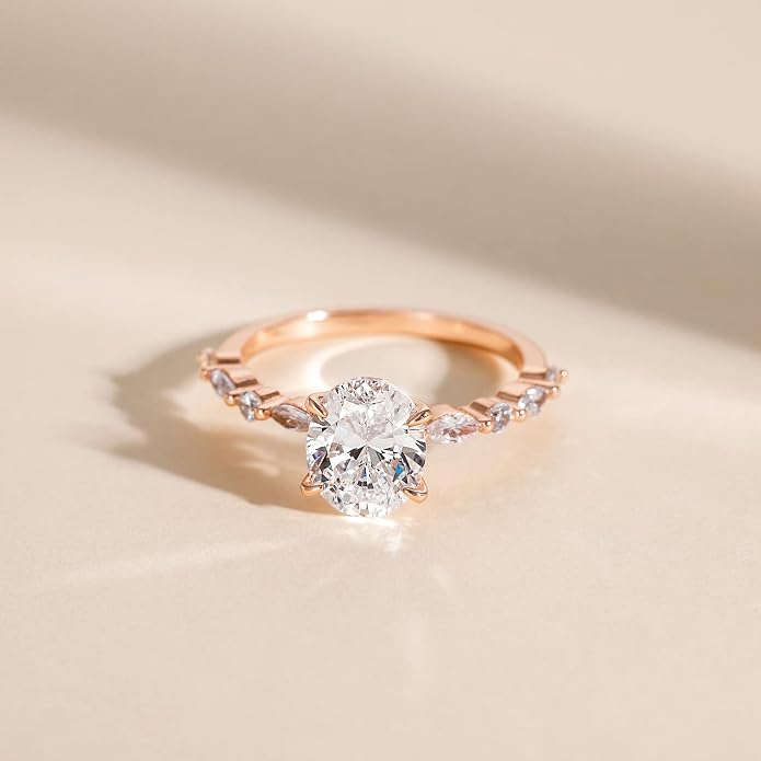 EAMTI 3 Carats 925 Sterling Silver Ring Oval Cut Cubic Zirconia Engagement Solitaire Marquise Promise Ring for Women Size 3-13
