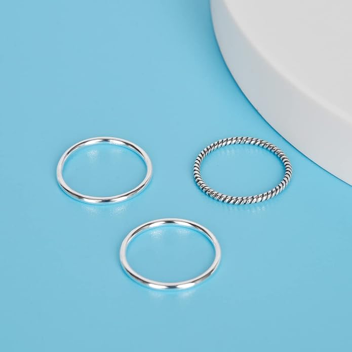 925 Sterling Silver Knuckle Rings for Women Minimalist Thin Stacking Rings Set 3PCS Midi Pinky Ring Size 2.5-8.5